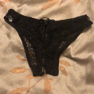 Black lace crotchless panties